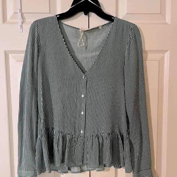 Zara Tops - ZARA Green Pinstripe Peplum Shirt